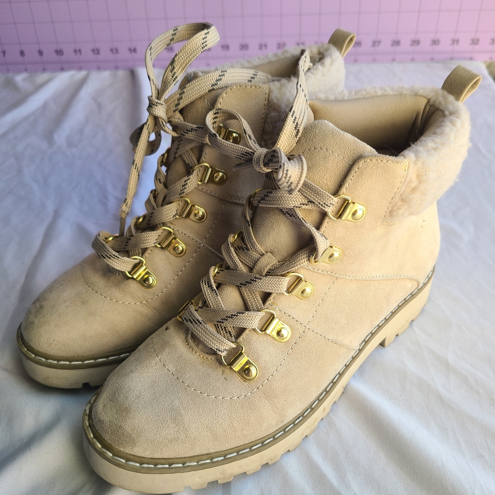 St. Johns Bay Women's Cream Ankle Hiking Boots with Gold Accents